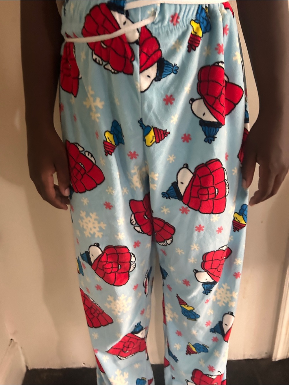 Disney Light Blue Pajama Pants with Red Snowman Print